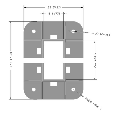 33-45453S-1 MODULAR SOLUTIONS FOOT<br>45MM X 45MM (3) SIDED FOOT W/11MM FLOOR ANCHOR HOLES